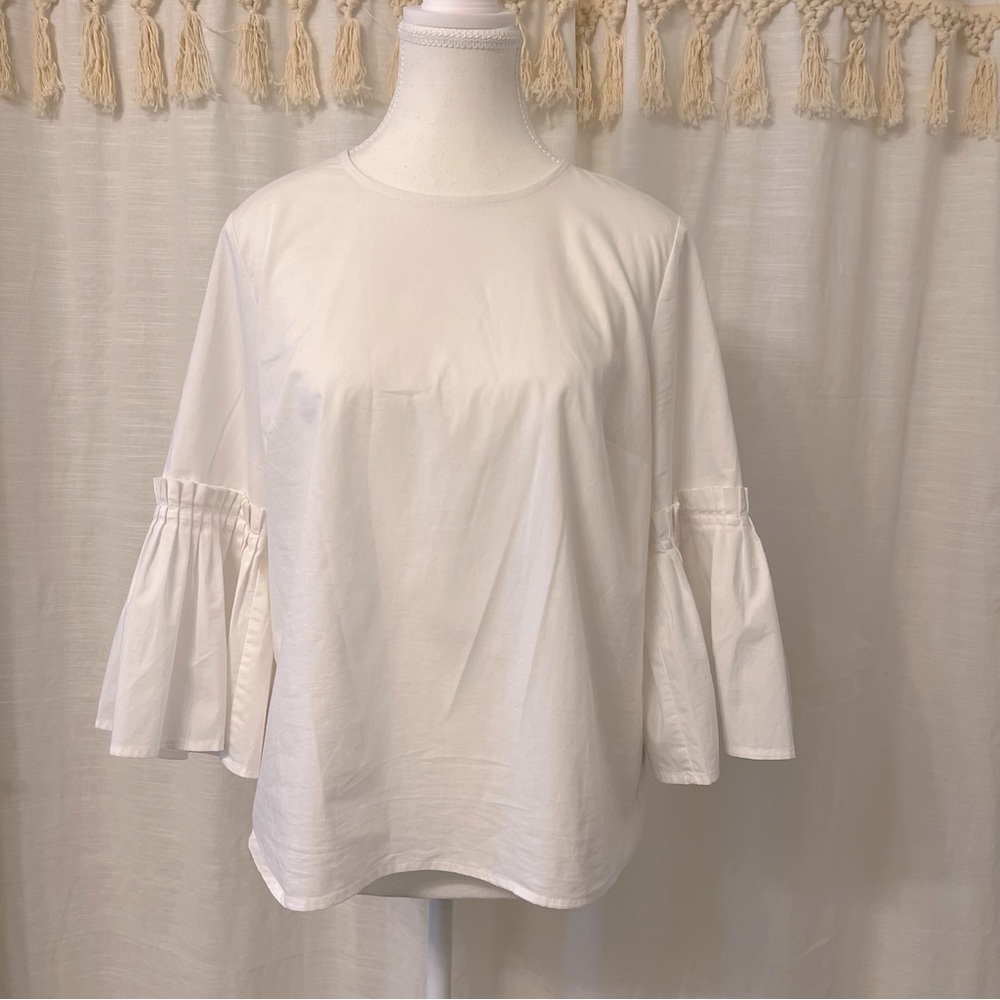 Marled White Bell Sleeve Blouse